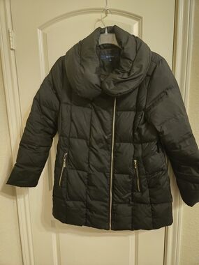 Cole Haan Black Quilted Puffer Coat with Funnel Collar